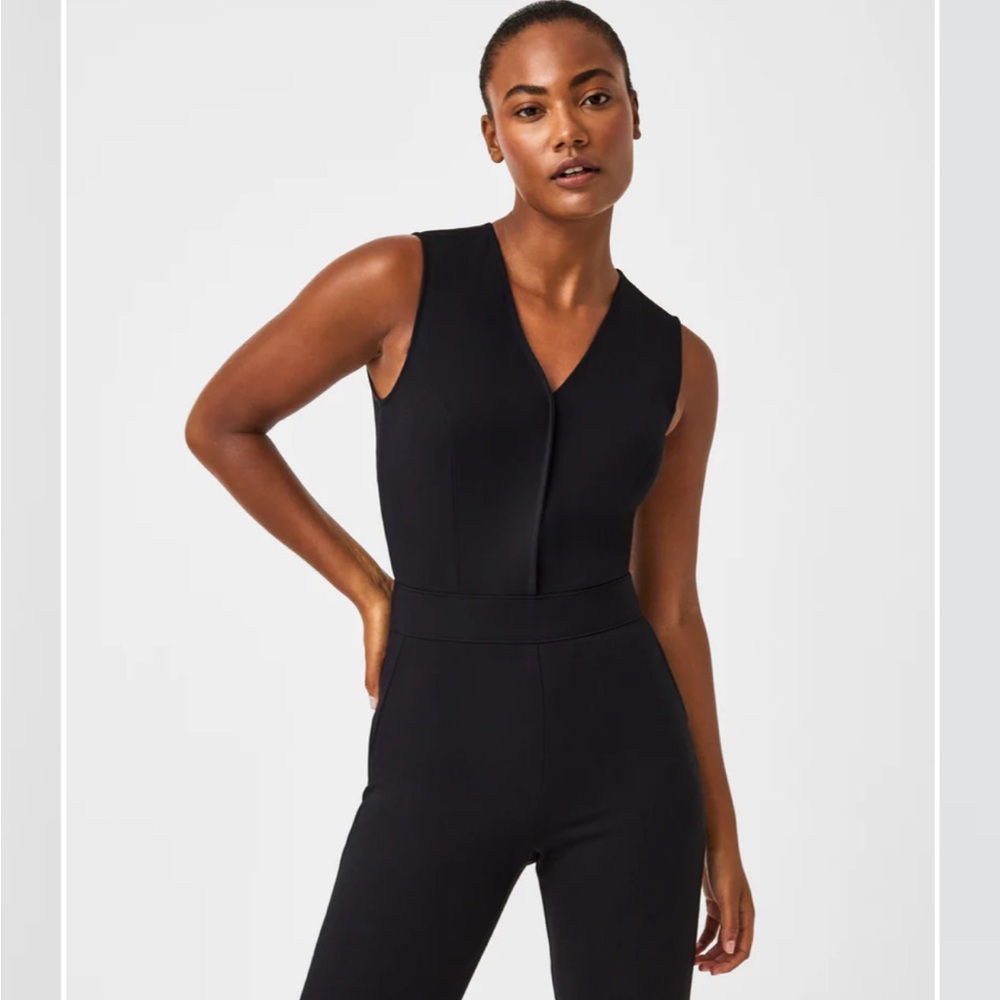 SPANX Black V-Neck Jumpsuit with Wide-Leg Silhouette